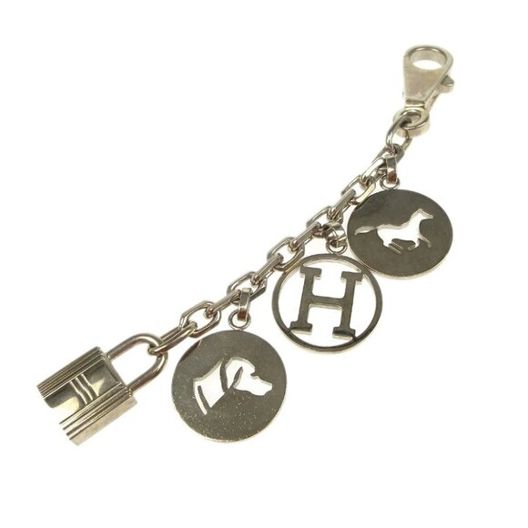 Hermes Amulet Bull Lock Key Holder Bag Charm Silver Small Good XX40381 - Picture 1 of 5